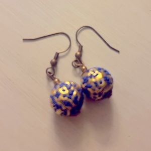 NWOT Anthropologie Royal Blue and Gold Globe Earrings